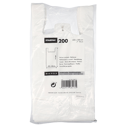 Hemdchen-Tragetaschen, HDPE 60 cm x 30 cm x 18 cm weiss
