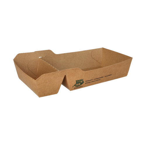 Pommes-Frites-Trays, Pappe "pure" 2-geteilt 3,5 cm x 8,5 cm x 16,2 cm braun "100% Fair" groß