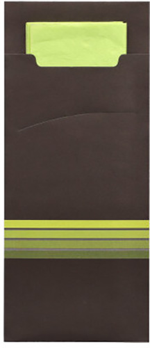 Bestecktaschen 20 cm x 8,5 cm schwarz/limone "Stripes" inkl. farbiger Serviette 33 x 33 cm 2-lag.