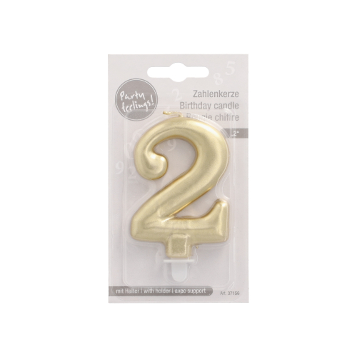 Zahlenkerze mit Halter 7 cm gold "2"