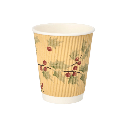 Trinkbecher, Pappe 0,2 l Ø 8 cm · 9 cm natur "Mistletoe" Ripple Wall