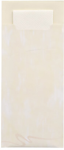 Bestecktaschen 20 cm x 8,5 cm creme inkl. weißer Serviette 33 x 33 cm 2-lag.