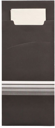 Bestecktaschen 20 cm x 8,5 cm schwarz/weiss "Stripes" inkl. farbiger Serviette 33 x 33 cm 2-lag.