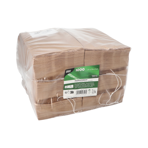 Papierfaltenbeutel gefädelt Kraftpapier 21 cm x 10 cm x 5 cm braun Füllinhalt 0,5 kg