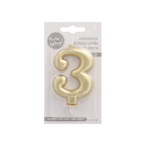 Zahlenkerze mit Halter 7 cm gold "3"