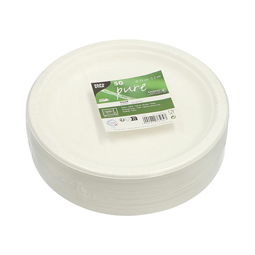 Teller, Zuckerrohr "pure" ungeteilt Ø 23 cm · 2 cm weiss
