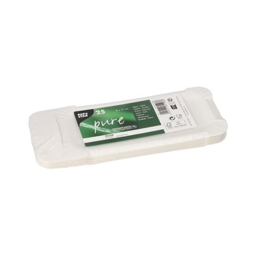 Teller, Pappe "pure" eckig 8 cm x 21 cm weiss mit Anfasser