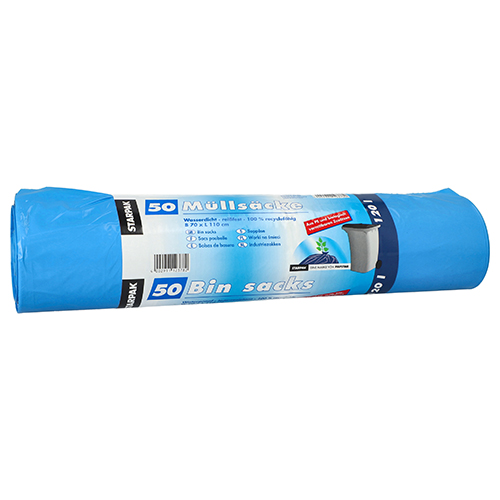 Müllsäcke, HDPE 120 l 110 cm x 70 cm blau 24 my