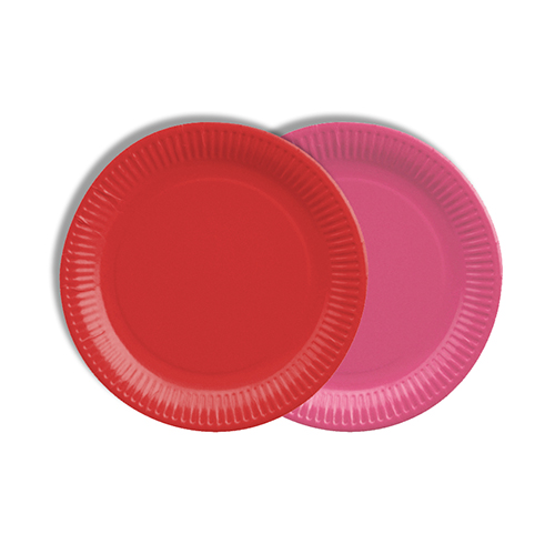 Teller, Pappe rund Ø 18 cm farbig sortiert - rot/fuchsia