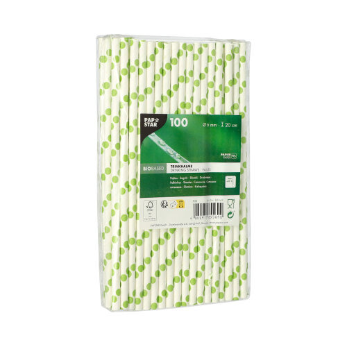 Trinkhalme, Papier Ø 6 mm · 20 cm "green Dots"