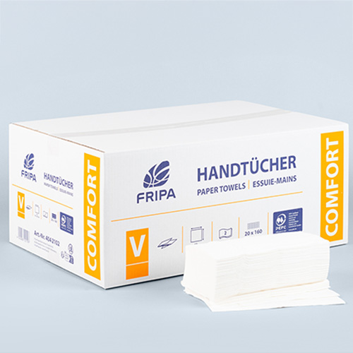 Blatt Handtuchpapier V-Falz 23 cm x 25 cm hochweiss "Comfort" 2-lagig (20x160)