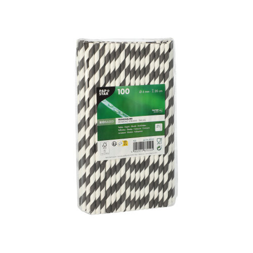 Trinkhalme, Papier Ø 6 mm · 20 cm schwarz/weiss "Stripes"