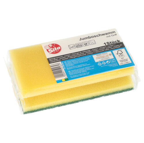 Jumboschwamm eckig 4,1 cm x 15 cm x 8,5 cm gelb/grün mit Griffrille, kratzend