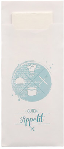 Bestecktaschen 20 cm x 8,5 cm weiss "Guten Appetit" inkl. weißer Serviette 33 x 33 cm 2-lag.