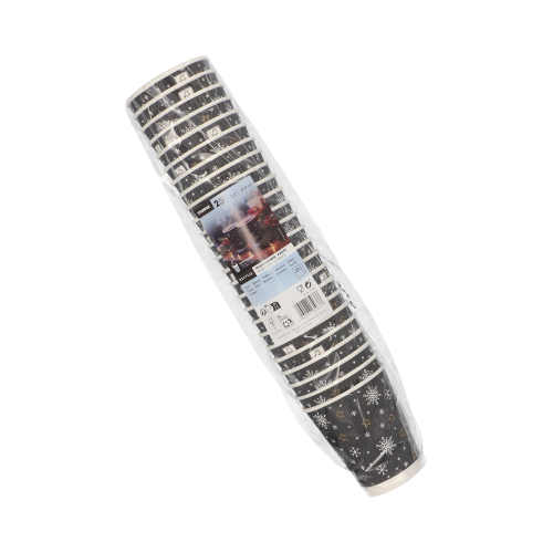 Trinkbecher, Pappe 0,2 l Ø 8 cm · 9 cm schwarz "Stars & Snowflakes" Ripple Wall