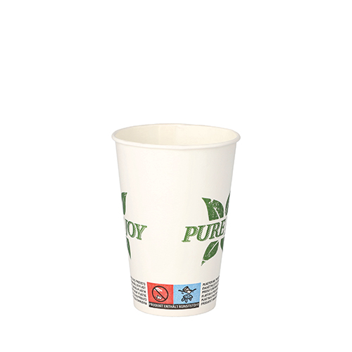 Trinkbecher, Pappe 0,2 l Ø 7,3 cm · 9,9 cm weiss "Pure Joy"