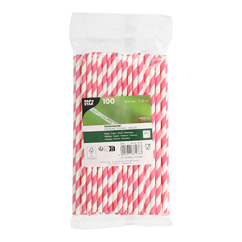 Trinkhalme Papier Ø 6 mm · 20 cm rot/weiss "Stripes"