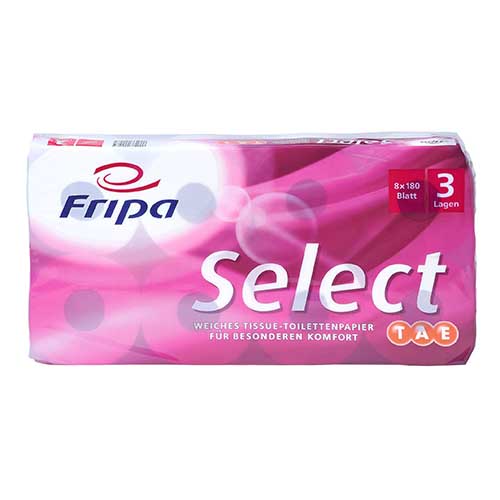 Rollen Toilettenpapier, 3-lagiges Tissue Ø 12 cm · 13 cm x 9,8 cm hochweiss "Select TAE" 180 Blatt