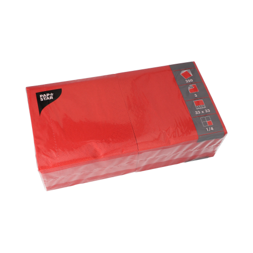 Servietten, 3-lagig 1/4-Falz 33 cm x 33 cm rot