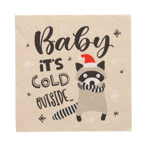Servietten, 3-lagig 1/4-Falz 33 cm x 33 cm natur "It´s cold outside" aus recyceltem Papier