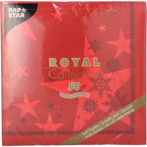 Servietten "ROYAL Collection" 1/4-Falz 40 cm x 40 cm rot "Stars and Snowflakes"