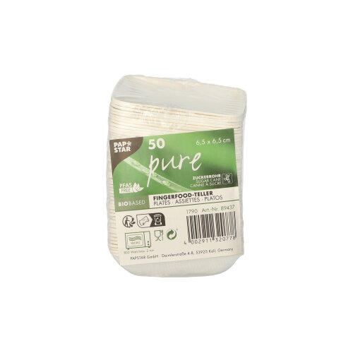 Fingerfood - Teller, Zuckerrohr "pure" eckig 1,2 cm x 6,5 cm x 6,5 cm weiss