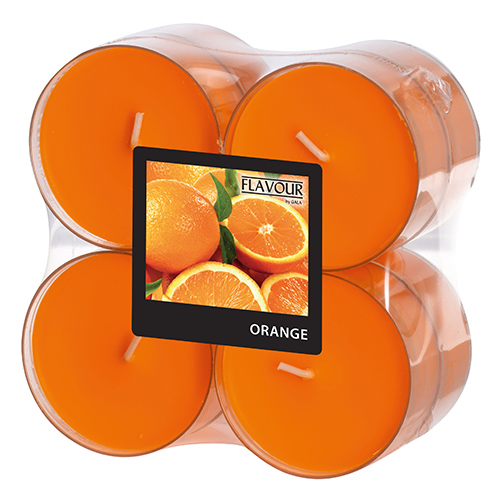 "GALA" Maxi Duftlichte Ø 59 mm · 24 mm orange - Orange in Polycarbonathülle