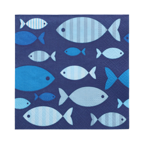Servietten, 3-lagig 1/4-Falz 33 cm x 33 cm "Blue Fish"