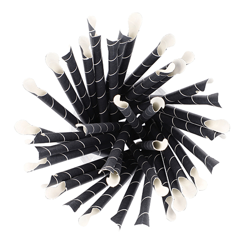 Trinkhalme mit Löffel, Papier Ø 8 mm · 20 cm schwarz/weiss "Stripes"