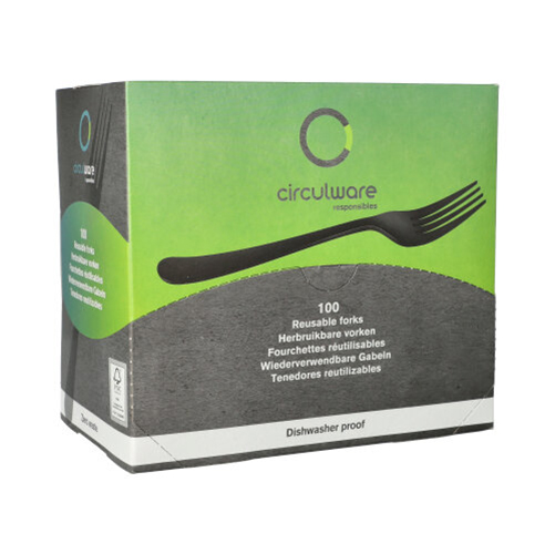 "Circulware" Mehrweg-Gabeln PP-MF 19 cm schwarz "Gaia" extra stabil, in Spenderbox