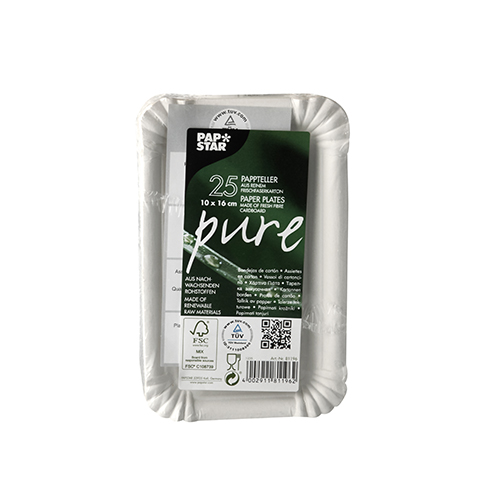 Teller, Pappe "pure" eckig 10 cm x 16 cm weiss