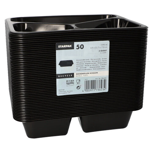 Mikrowellenschalen, PP 3-geteilt 1095 ml 4,9 cm x 22,7 cm x 17,8 cm schwarz