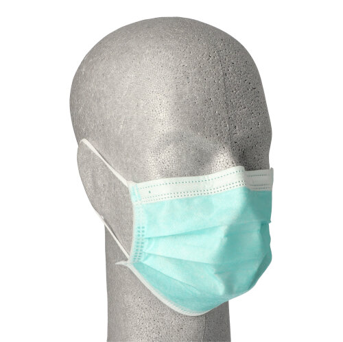 "Medi-Inn®" Mundschutz Type IIR 3-lagig 9 cm x 17,5 cm grün mit Nasenbügel und Elastikbänder
