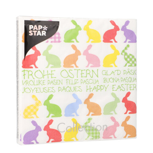 Servietten, 3-lagig 1/4-Falz 33 cm x 33 cm "Colourful Bunnies"