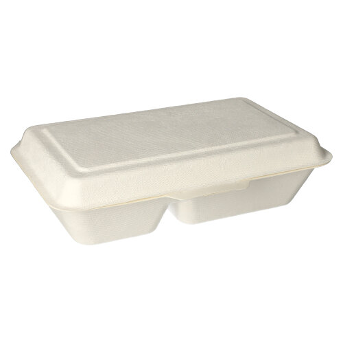 Menüboxen, Zuckerrohr "pure" 2-geteilt 6,5 cm x 24 cm x 15,5 cm weiss