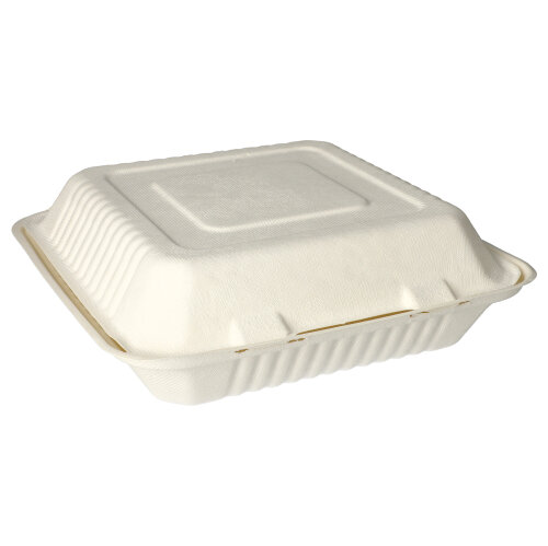 Menüboxen, Zuckerrohr "pure" ungeteilt 8 cm x 25,5 cm x 25,5 cm weiss