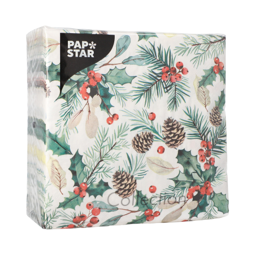 Servietten, 3-lagig 1/4-Falz 33 cm x 33 cm "Mistletoe and Pinecone"