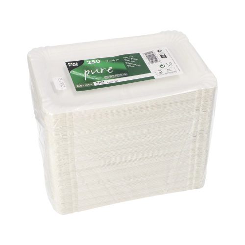 Teller, Pappe "pure" eckig 13 cm x 20 cm weiss