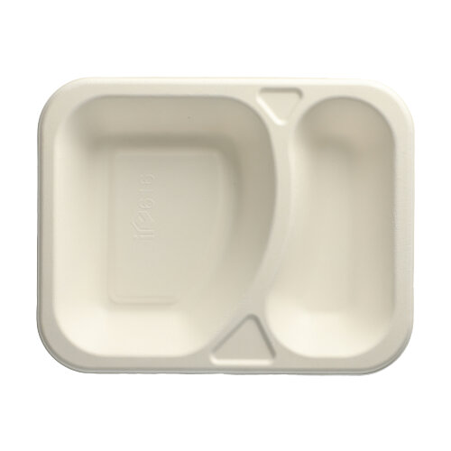 Siegelschalen Zuckerrohr 2-geteilt 825 ml 4,2 cm x 18,5 cm x 23,5 cm weiss