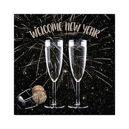 Servietten, 3-lagig 1/4-Falz 25 cm x 25 cm "Welcome New Year" Servietten, 3-lagig 1/4-Falz 25 cm x 25 cm "Welcome New Year"