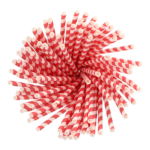 Trinkhalme Papier Ø 6 mm · 20 cm rot/weiss "Stripes"