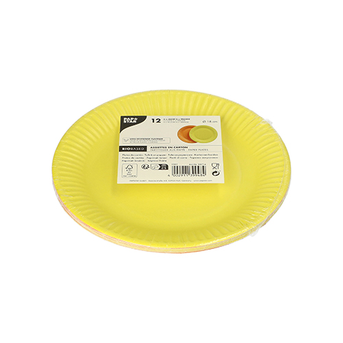 Teller, Pappe rund Ø 18 cm farbig sortiert - gelb/orange