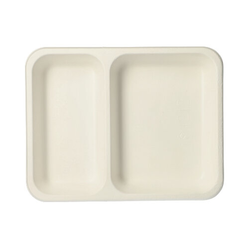 Siegelschalen Zuckerrohr 2-geteilt 850 ml 3 cm x 17,5 cm x 22,5 cm weiss
