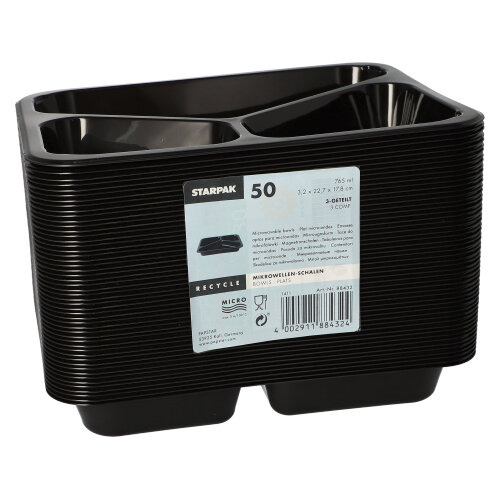 Mikrowellenschalen, PP 3-geteilt 765 ml 3,2 cm x 22,7 cm x 17,8 cm schwarz