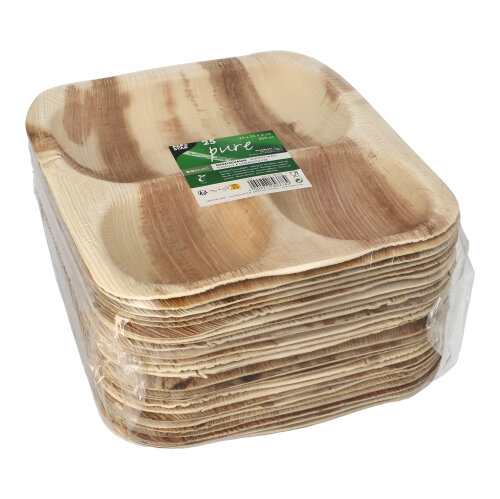 Siegelschalen Palmblatt "pure" eckig 500 ml 4 cm x 26 cm x 26 cm 3-geteilt