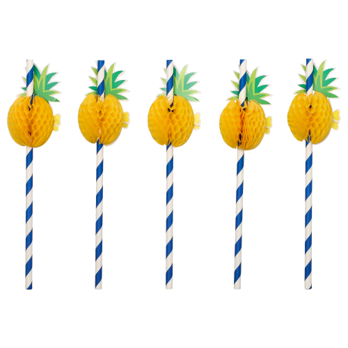 Trinkhalme, Papier Ø 6 mm · 20 cm blau/weiss "Pineapple"