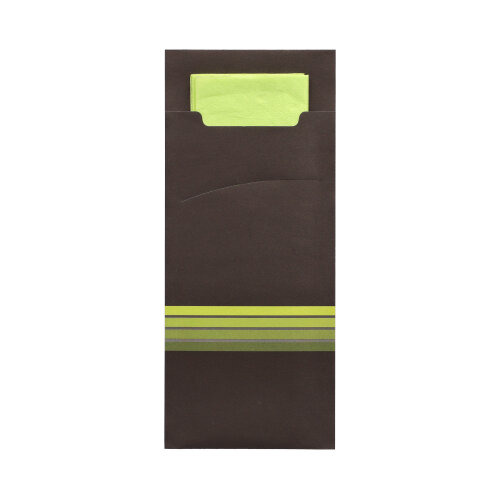 Bestecktaschen 20 cm x 8,5 cm schwarz/limone "Stripes" inkl. farbiger Serviette
