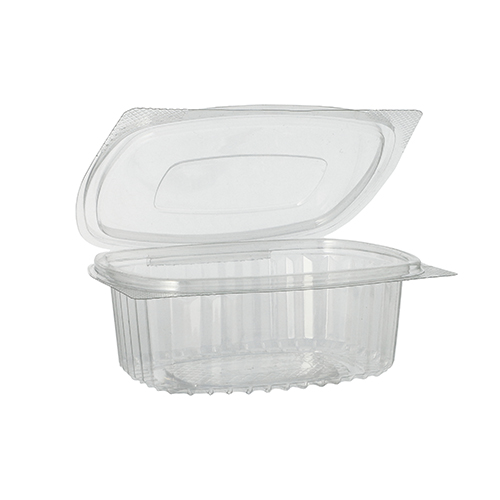 Feinkost- und Salatschalen mit Klappdeckel, R-PET oval 375 ml 5 cm x 11,5 cm x 14,4 cm klar