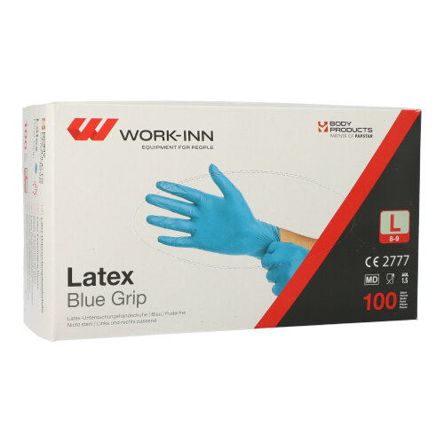 "WORK-INN" Handschuhe, Latex puderfrei blau "Blue Grip" Größe: L