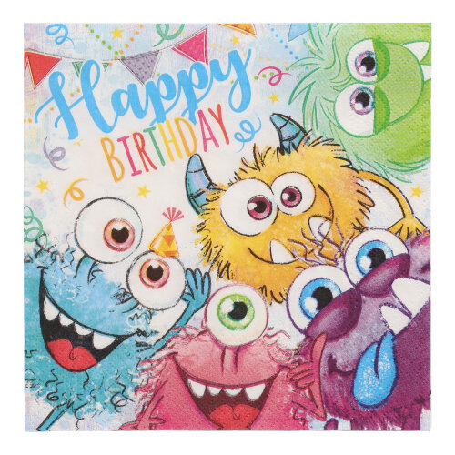 Servietten, 3-lagig 1/4-Falz 33 cm x 33 cm "Funny Monsters"